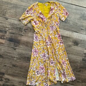 Anthropologie Kachel Thea Floral Midi Dress, Yellow Pink,8(NWOT)